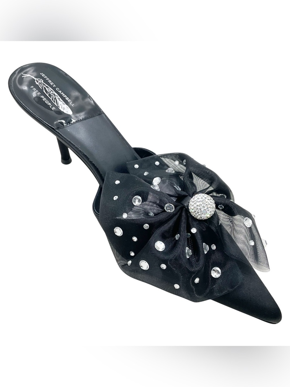 🆕{Jeffrey Campbell} Party Crasher Bow Pointed-Toe Crystal Mules - Picture 2 of 16